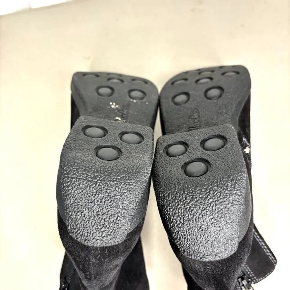 Clarks Ashlyn Black Suede Square Toe Zip Wedge Ankle Bootie Womens Size 6.5 - Picture 9 of 10